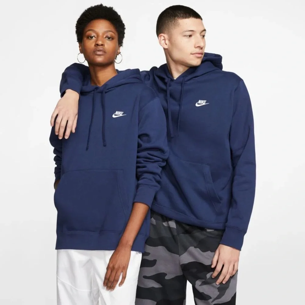 NIKE Navy Blue Fleece Hoodie Sweatshirt w Front Kangaroo Pocket